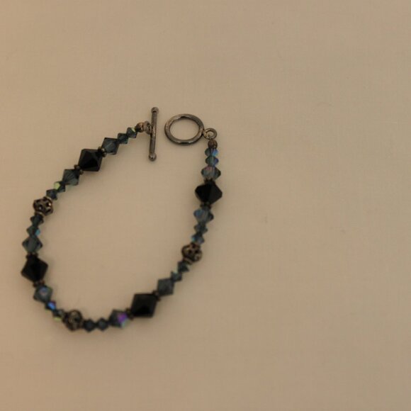 Matching earrings, bracelet and necklace, blue and black and dark metal - Picture 8 of 10